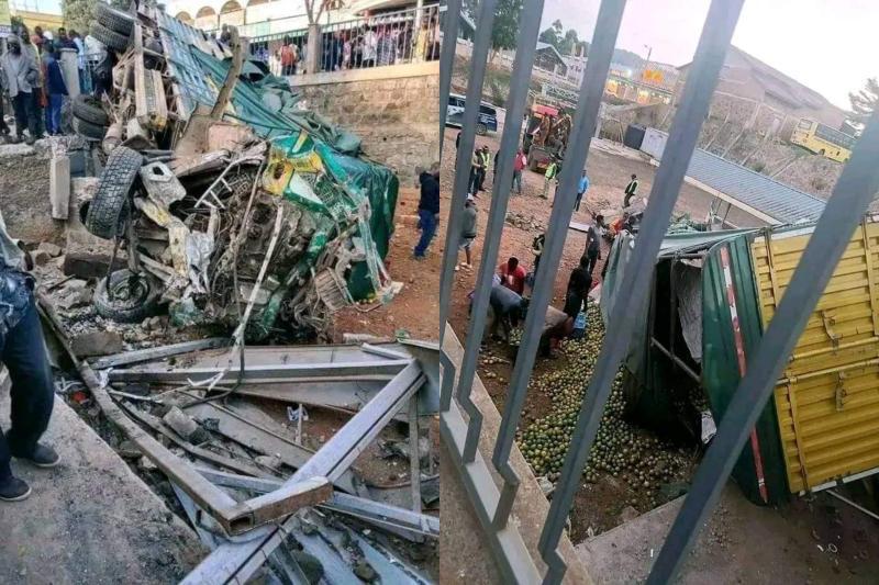 Photocollage of a lorry involved in an accident along Kisii-Migori highway.